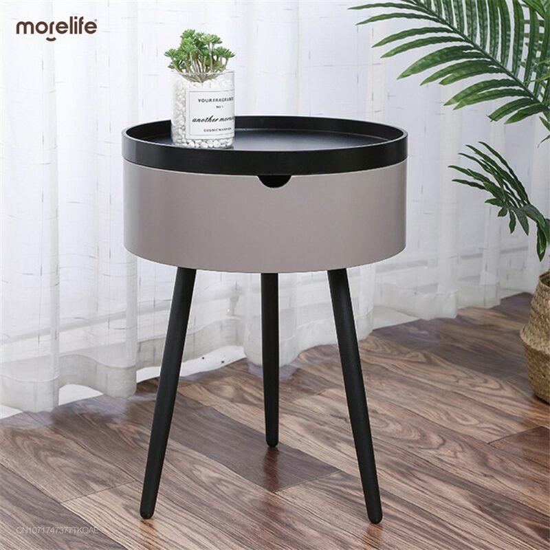 Nordic Style Three Legs Bedside Table Bedroom Wooden Nightstand Light Luxury Simple Small Round Table Desk Lockers Coffee Table 2