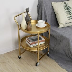 MOMO Nordic Small Coffee Table Trolley Wrought Iron Double-layer Coffee Table Removable Coffee Table Golden Round Side Table 1
