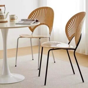 Nordic Modern Household Minimalist Solid Wood Shell DiningTable Chair Restaurant Restaurant Stainless Steel Backrest Shell Chair 1