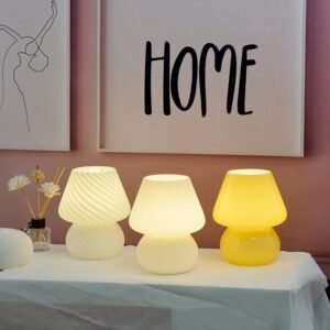 Cute Nordic Small Glass Table Lamp Bedroom Bedside Kids Room Desk Table Stained Glass Lamp Cute Lamp 100-240V Universal 1