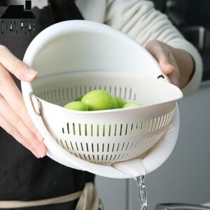 FULLOVE Kitchen Silicone Double Drain Washing Storage Basket Strainers Bowl Drainer Vegetable Cleaning Filtered Water Tool 1