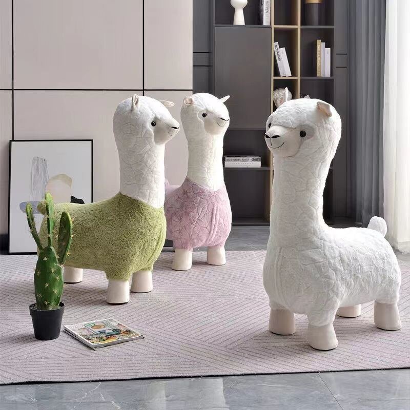 FULLOVE Cartoon Alpaca Stool Children's Casual Shoes Changing Stool Children's Household Living Room Decoration Doll Stool 4