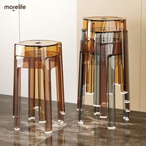 Light Luxury Plastic Transparent Stools Household Thickened Foldable Round Stools Simple Living Room Dining Chair Acrylic Chair 1
