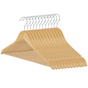 12 Pack High-Grade Wooden Suit Hangers Wood Coat Hanger, 360° Swivel Hook and Precisely Cut Notches for Camisole, Jacket, Pant 1
