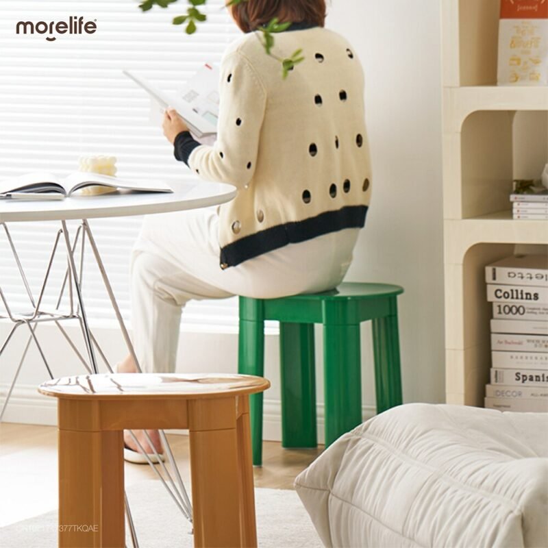 Creative Plastics Dining Chair Designer Stool Nordic Household Living Room Modern Simple Short Stool Small Round Stool 2