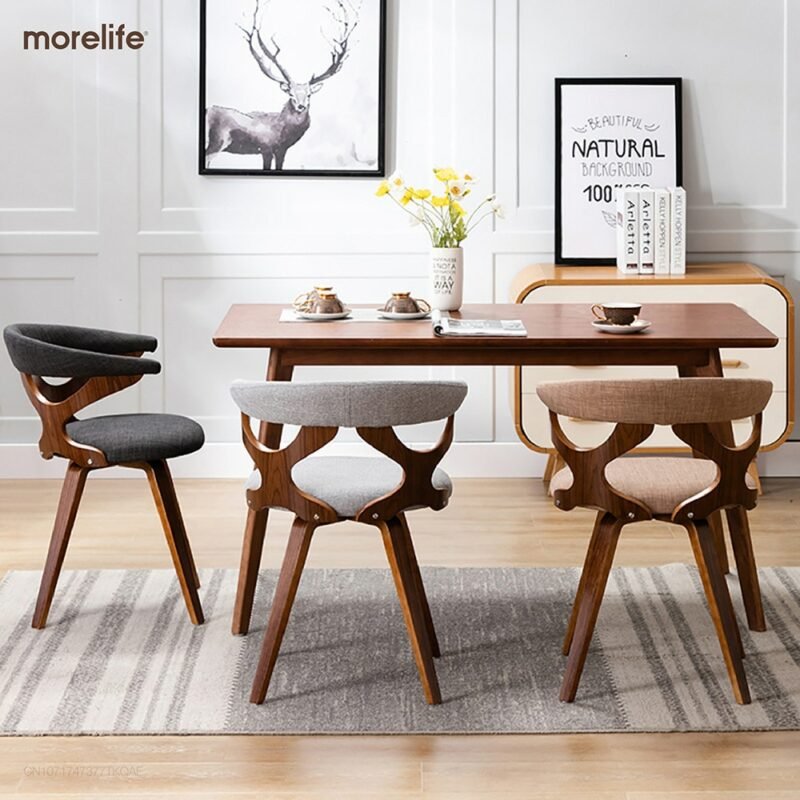 Nordic Modern Solid Wood Dining Chair Leisure Chair Computer Study Cffice Chair Restaurant Simple Dining Chair Oxhorn Chair 4