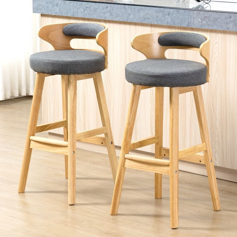 FULLLOVE Bar Table Chair Solid Wood Nordic Modern Minimalist Home Retro Backrest Milk Tea Shop Bar Front Light Luxury High Stool 1
