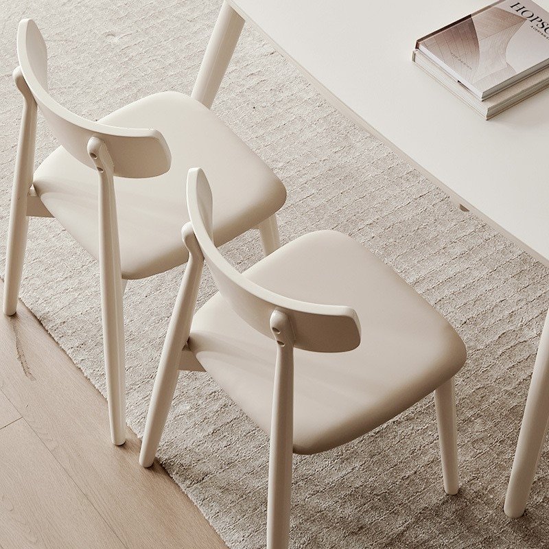 Nordic Cream Style Dining Chair Household Solid Wood Stool Modern Simple Leather Art Furniture White Light Luxury Makeup Chair 3