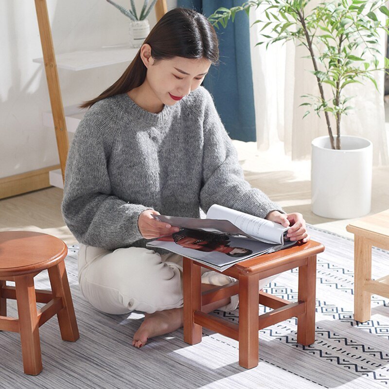 MOMO Solid Wood Small Stool Home Low Stool Coffee Table Stool Children's Footstool Square Stool Bench Stool Change Shoe Stool 6