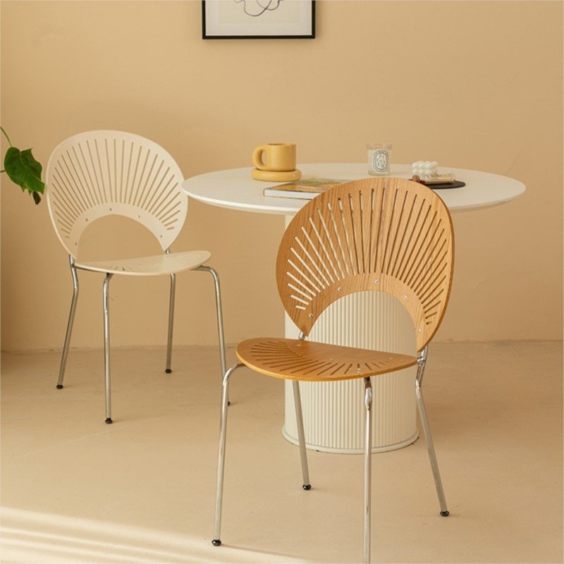 FULLLOVE Modern Simple Light Luxury Solid Wood Dining Chair Shell Sun Chair Nordic Home Backrest Designer Retro Chair Furniture 1