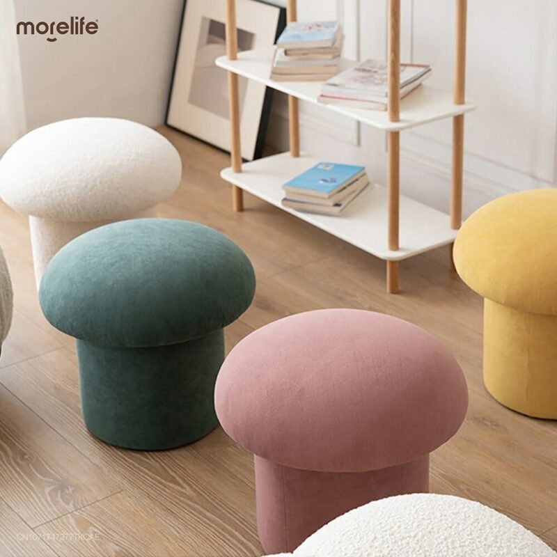 Nordic design makeup stool household cashmere lamb shoes stool footstool design mushroom stool shoes stool dressing stool 5