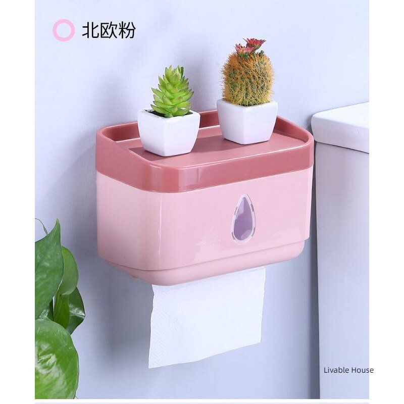 Perforated free wall hanging paper box, bathroom multifunctional paper storage rack toilet roll holder  tissue holder 5