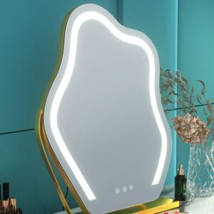 Irregular Shape Vanity Lights Mirror Tempered Glass Touch Switch Aesthetic Ornament Mirror Frame Stand Espejos Cosmetic Mirror 1