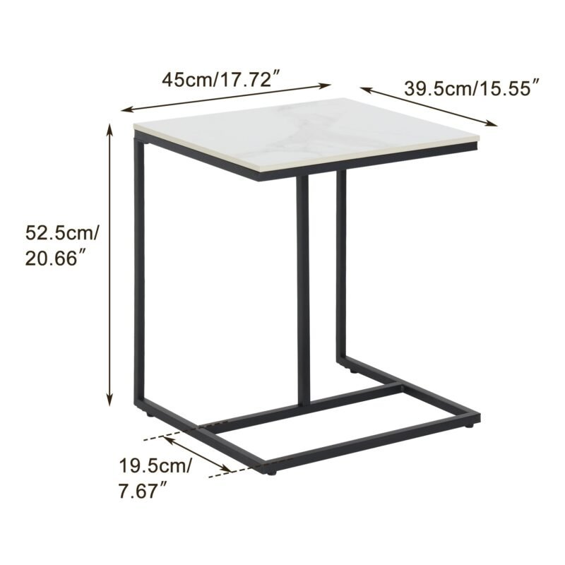 Snack Side Table C Shaped End Table Sintered Stone Tabletop Metal Frame for Sofa Bed for Living Room Bedroom 6