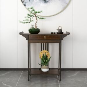 Vintage Rustic Console Table Hall Console Table Luxurious Totem Decor with Pull Drawer & Shelf Living Room Furniture 1