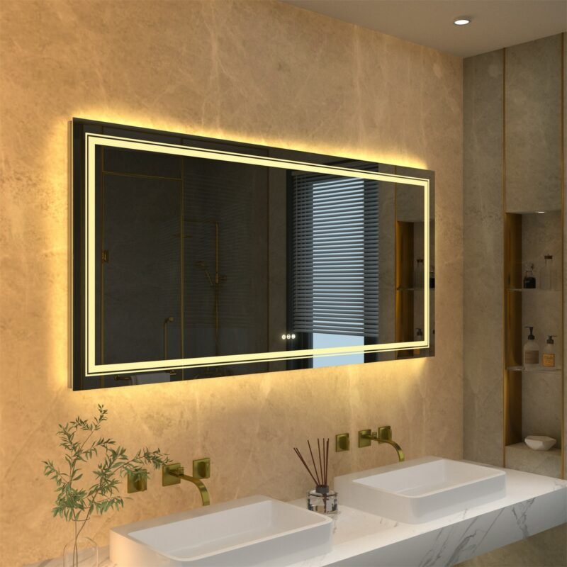 Extra Large Rectangle Bathroom Mirror LED Vanity Dimmable Backlit Anti-Fog Memory with Front and Backlight Shatter-Proof 2