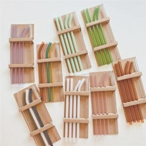 4PC/set Color Glass Straw Heat-resistant Cold Beverage Straight Bent Straw Reusable Straws 200mm*8mm Drinking straw 1