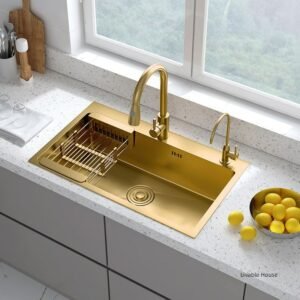Gold Kitchen Sink Above Counter or Undermount  304 Stainless Steel Kitchen Sink Large Single Bowl Basket Drainer Washing Basin 1