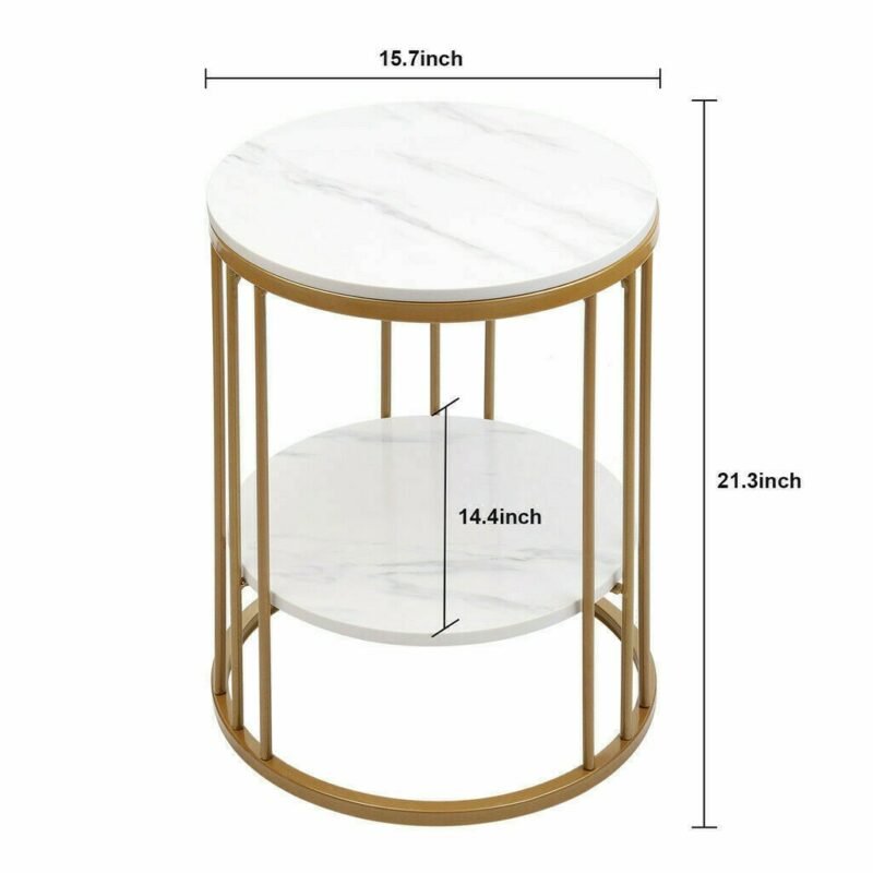 2-Tier White Marble Side Table Round Coffee Table Nightstand Jewellery Storage 5