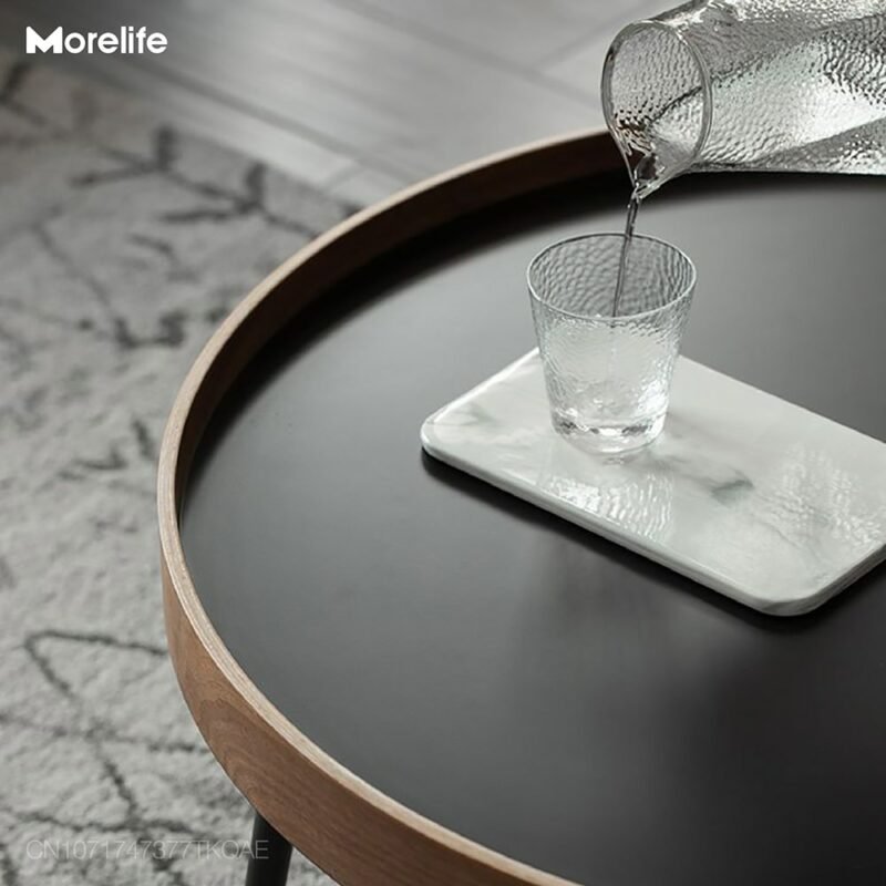 Coffee Table Nordic Side Table Solid Wood Light Luxury Modern Minimalist Round Living Room Walnut Combination  Tea Table 5
