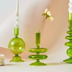 Lazzy House Candle Holders Decoration Wedding Nordic Green Glass Candlestick Home Decor Vases Christmas Gift Home Candles 1