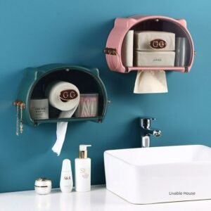 Piggy tissue box wall mounted storage box, facial towel storage box, roll paper drawer box toilet roll holder toilet accessories 1