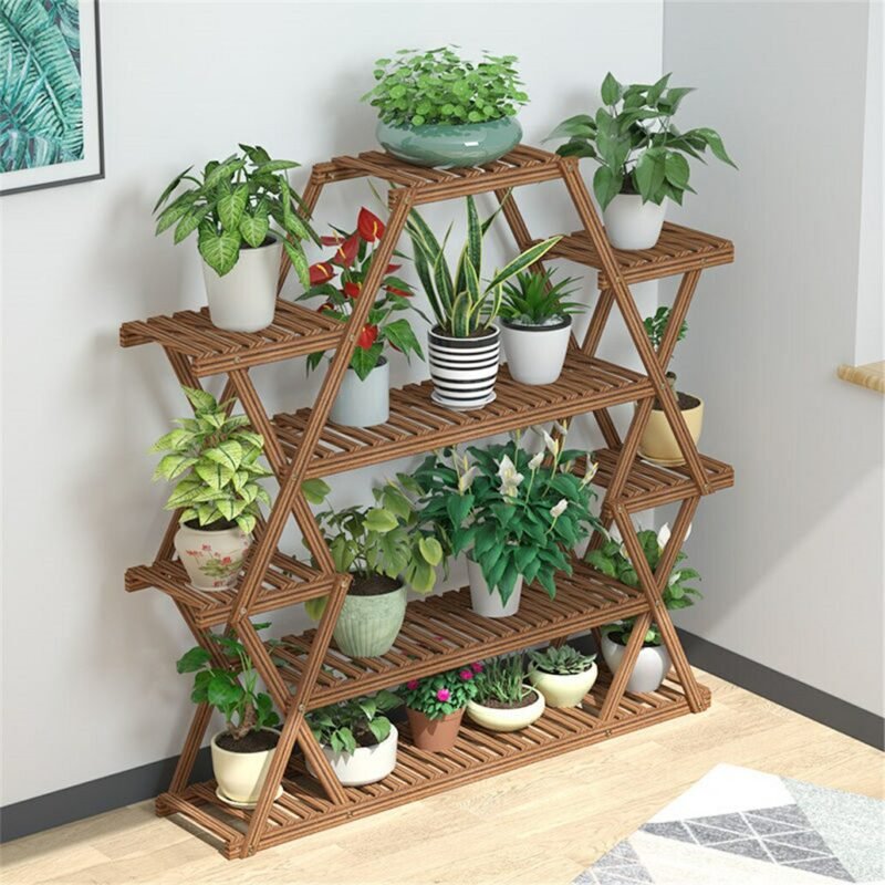 8 Tier Tall  Large Capacity Wood Plant Stand Steady Flower Shelves for Patio Porch Balcony 2