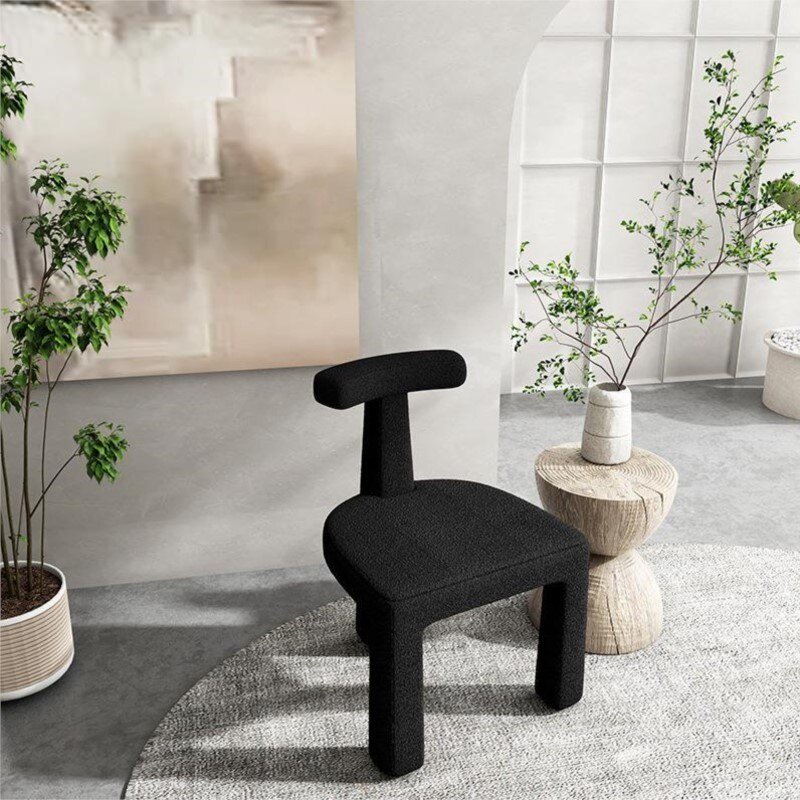 FULLLOVE Household Wabi-Sabi Style Backrest Dining Chair Makeup Chair Lambswool Designer Cafe Light Luxury Simple Chair New 2023 3