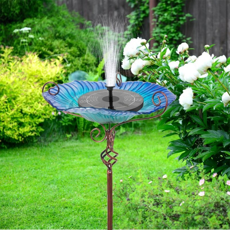 30'' Height Flower Glass Bird Bath Garden Outdoor Birdbaths Bird Feeder with Metal Stake for Yard Decor 6