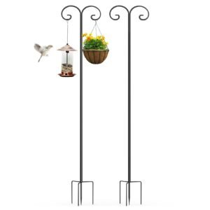 2 Pack Outdoor Double Shepherds Hook Outdoor Double Shepherds Hook with 4 Prongs Base Tall Heavy Duty Garden Hanger Stand 1