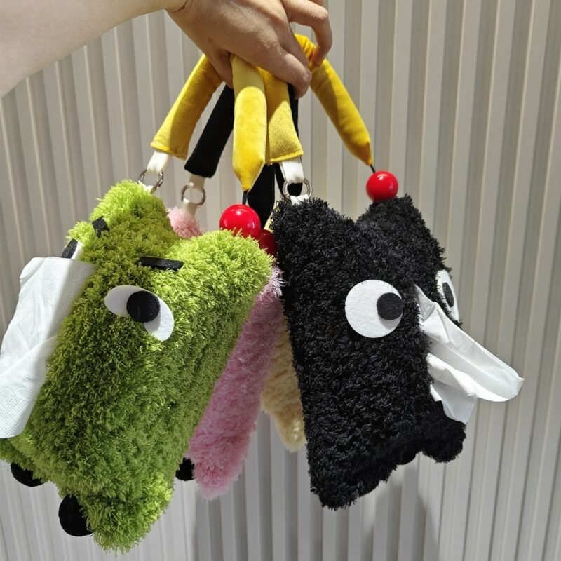 MOMO Hairy Whir Little Monster Pumping Paper Bag Hanging INS Roll Curly Tissue Bag Car Tissue Box Portable Tissue Bag 4