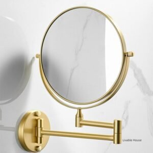 Folding Dual Side Makeup Mirror Bathroom Mirrors 1:3X Magnifying Cosmetic Mirror Brushed Gold Brass Wall Mounted Round Mirror 1