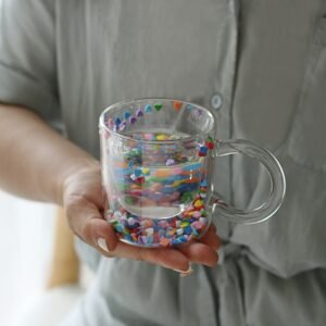 Lazzy House Shining Fairy Double Layer Quicksand Water Cup Big Ear Coffee Breakfast Heat Insulation Bubble Sequin Creative Glass 1