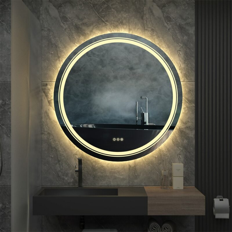 Extra Large Round Bathroom LED Vanity Mirror, UL Certified, Anti-Fog Dimmable Lights IP54 Waterproof Circle Makeup Wall Mounted 3