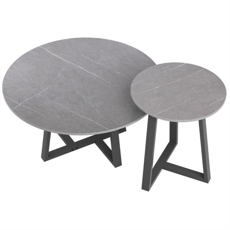 Round Modern Marble Nesting Coffee Set of 2, Stacking Living Room Accent Tables Furniture Sintered Stone Tabletop End Table 4