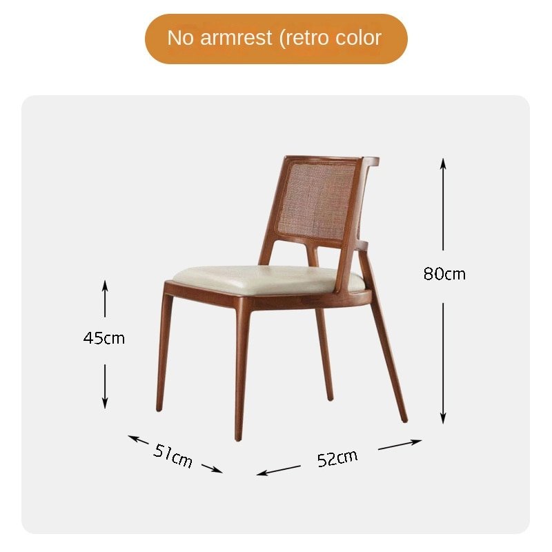 FULLLOVE Household Retro Solid Wood Dining Chair Restaurant Soft Bag Casual Back Rattan Chair Nordic Designer Simple Rattan Seat 5