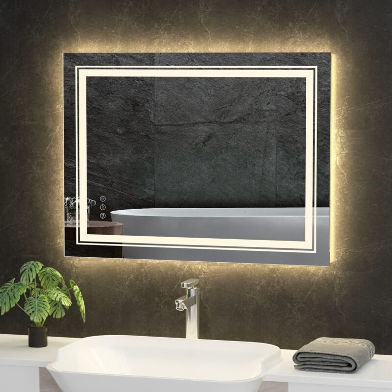Extra Large ED Backlit Mirror Bathroom Anti Fog Lighted Mirrors for Wall, Modern Bathroom Vanity Mirror with Lights with Switch 3