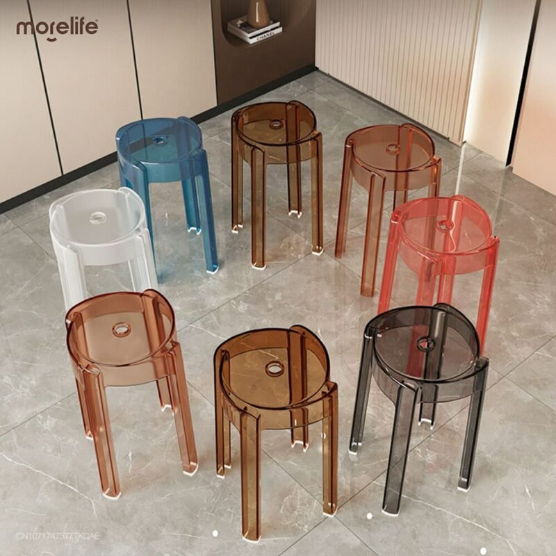 Light Luxury Plastic Transparent Stools Household Thickened Foldable Round Stools Simple Living Room Dining Chair Acrylic Chair 5