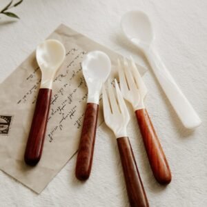 Natural Shell and Wood Spoon Home Creative Tableware Cream Dessert Spoon 12cm small spoon coffee spoon  honey spoon mini wooden 1