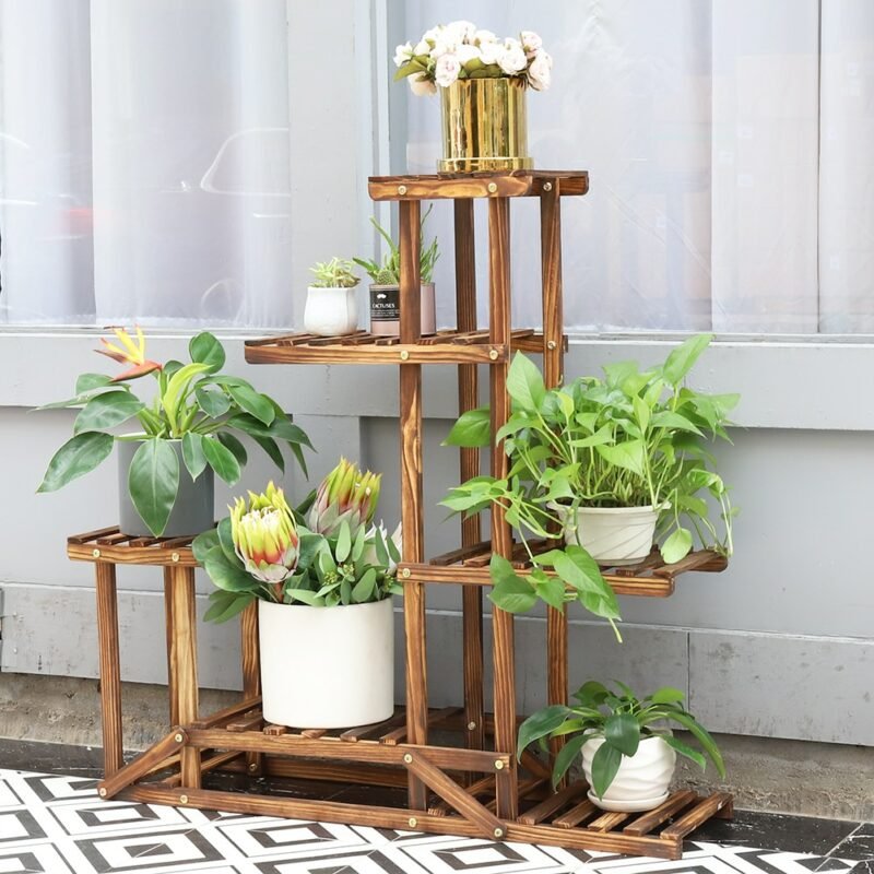 6 Tiered Wood Plant Flower Stand Shelf Planter Pots Shelves Rack Holder Display for Multiple Plants Indoor Outdoor Garden Patio 3