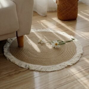 Rug for Bedroom Woven Round Carpet Cotton Linen Mat Japanese Balconies LivingRoom Rug Floor Coffee Table Anti-slip Area Rug 1