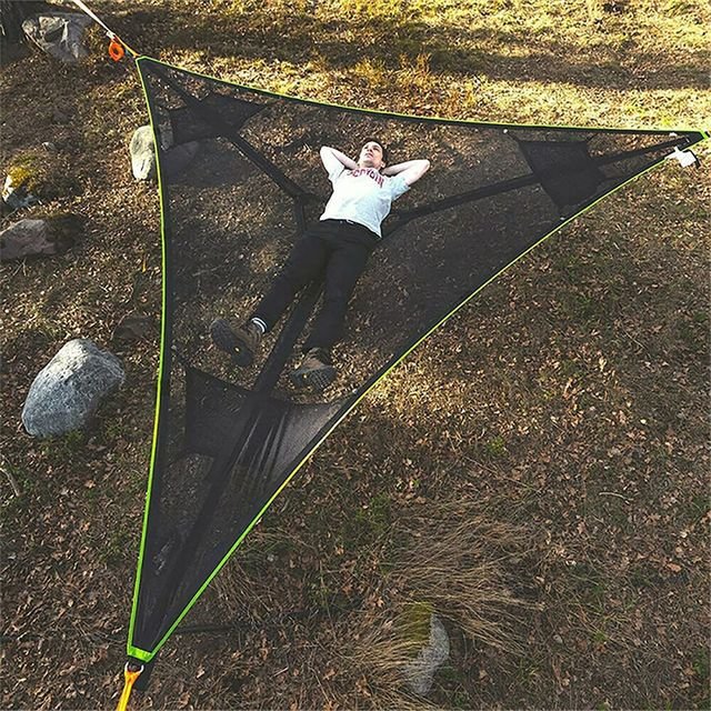 Outdoor hanging hammock adult field camping aerial multi-person portable folding triangle mesh elastic hammock FULLLOVE 2