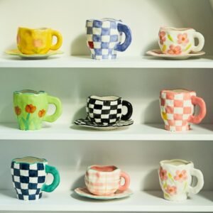 Korean Style Coffee Mug Irregular Hand-painted Flowers Mug Breakfast Milk Cup Ceramic Coffee Cup Ceramic Mugs 1