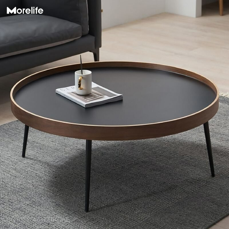 Coffee Table Nordic Side Table Solid Wood Light Luxury Modern Minimalist Round Living Room Walnut Combination  Tea Table 3