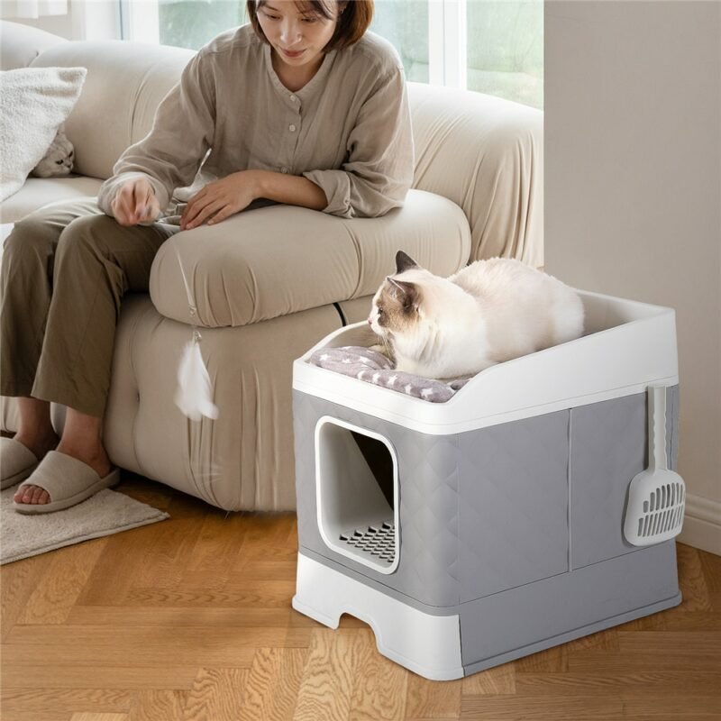 Foldable Cat Litter Box Large Pet Toilet+Cat Sand Shovel Easy Clean Leak-proof Enclosed 1