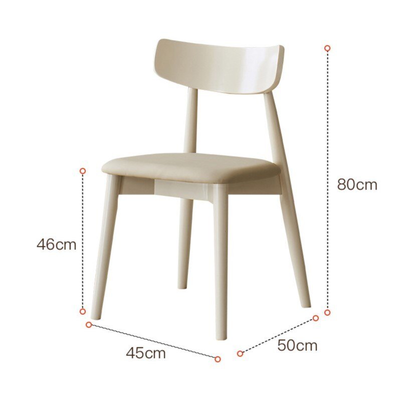 Nordic Cream Style Dining Chair Household Solid Wood Stool Modern Simple Leather Art Furniture White Light Luxury Makeup Chair 6
