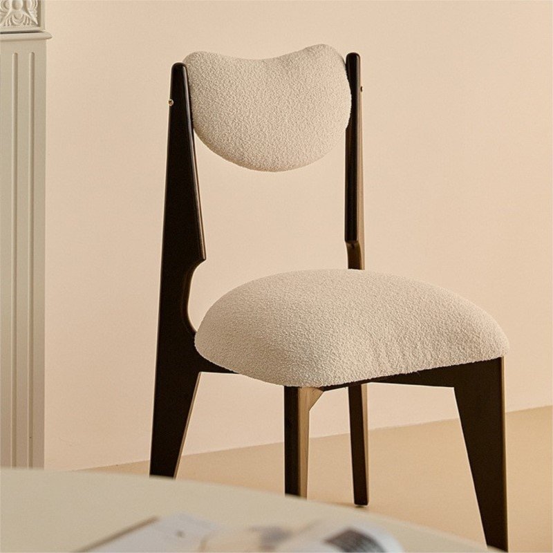 MOMO Nordic Solid Wood Chair Household Bedroom Dresser Stool In Ancient Style Dining Chair Modern Lamb Hair Backrest Chair 2
