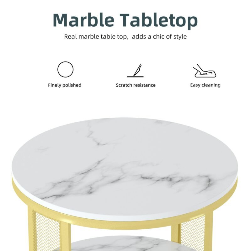 Marble Modern Round Accent Side Coffee Bilayer Table for Living Room Home Décor 6