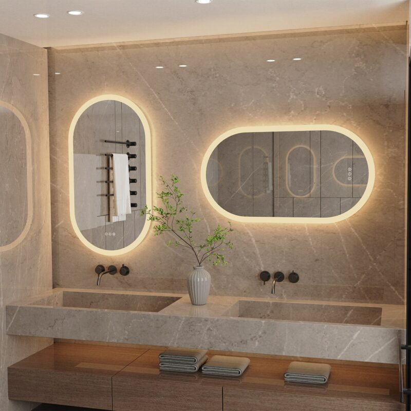 Led Bathroom Mirror for Wall Mounted Oval Lighted Vanity Mirror with Lights Backlit, Frameless Wall Mirror with Lights Anti-Fog 2