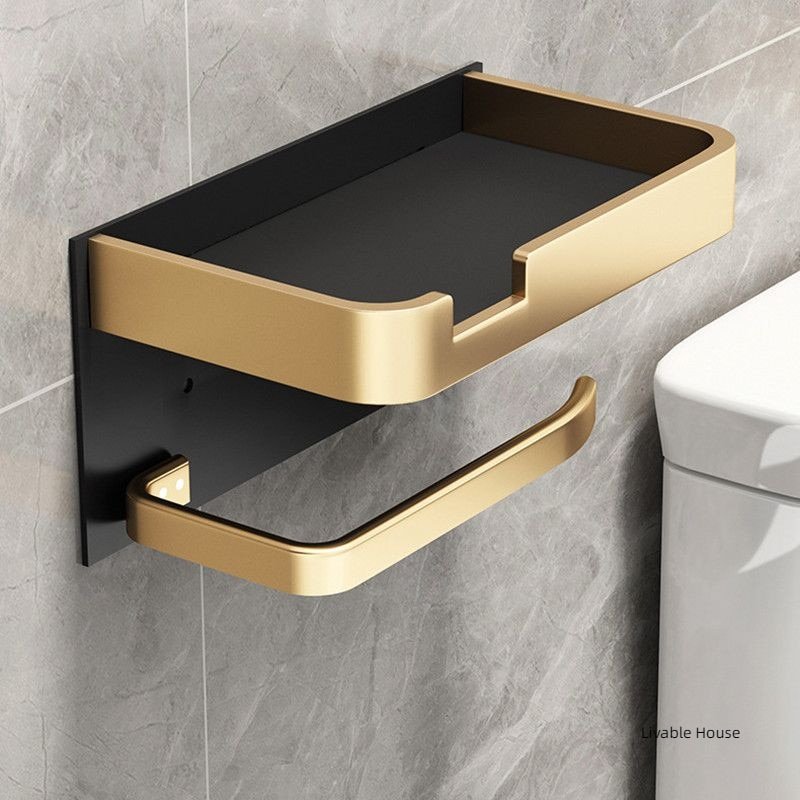 Black Gold Toilet Paper Holder Shelf Towel Roll Shelf WC Paper Phone Holder Wall Mount Multifunction Shelf Bathroom Accessories 1